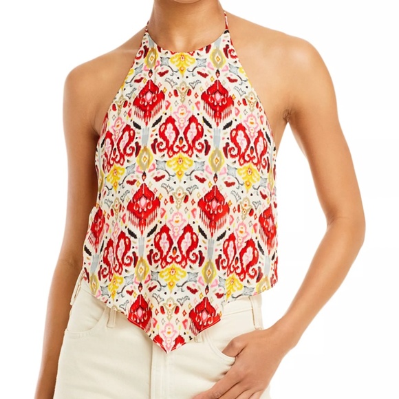 Alice + Olivia Frenchie Handkerchief Halter Top, Size 4, Red White - Picture 1 of 3